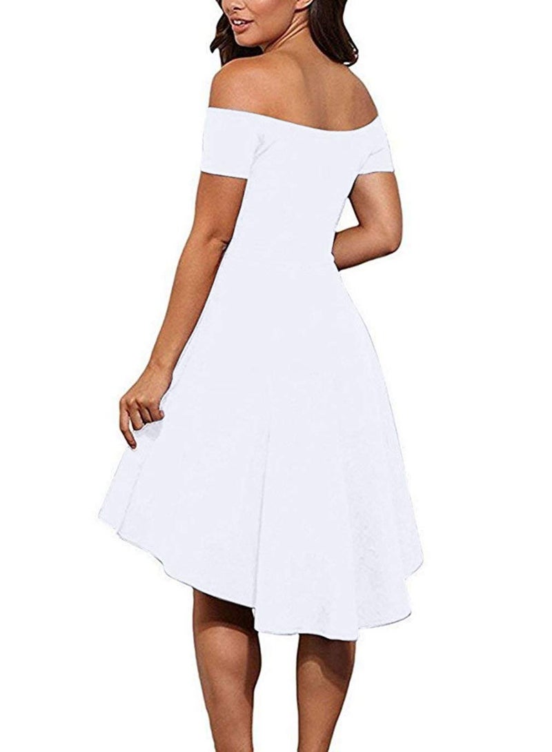 Sarin Mathews Women Off The Shoulder Short Sleeve High Low Cocktail Skater Dress White M - Image 2